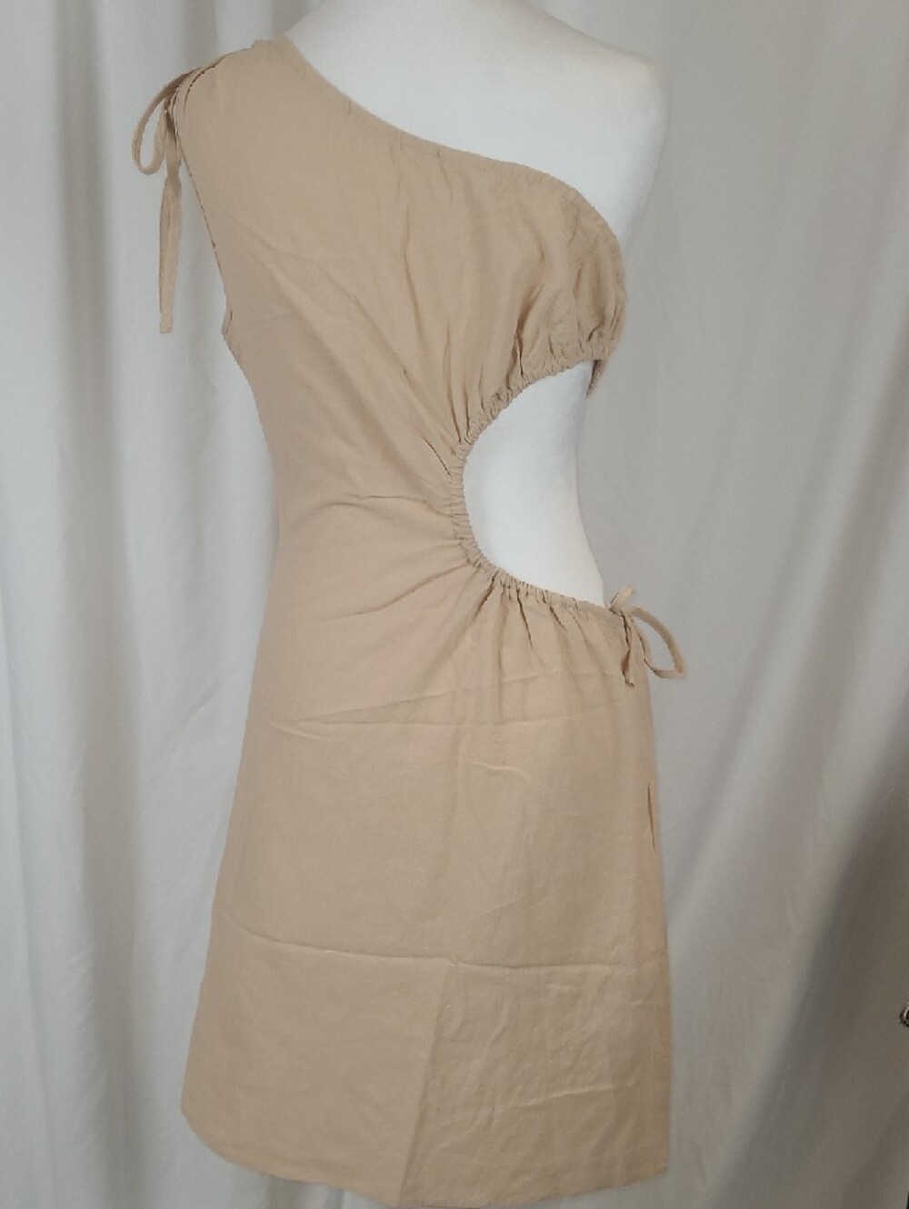 Beige 100% Cotton Asymmetric Cut Out Dress Medium